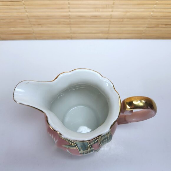 Shafford Pitcher Creamer Hand Painted Japan Pink with Green Leaves Gold Lustre - Picture 2 of 9